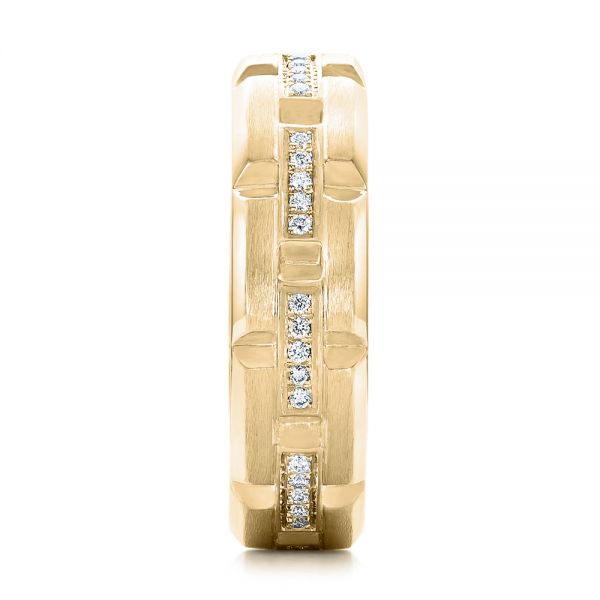 18k Yellow Gold 18k Yellow Gold Custom Men's Diamond Brick Cut Wedding Band - Side View - 101866