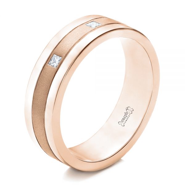 14k Rose Gold 14k Rose Gold Custom Men's Diamond Sandblasted Finish Wedding Band - Three-Quarter View -  101217