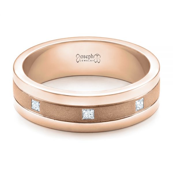 14k Rose Gold 14k Rose Gold Custom Men's Diamond Sandblasted Finish Wedding Band - Flat View - 101217