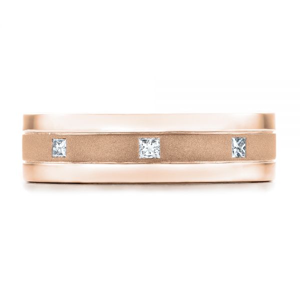14k Rose Gold 14k Rose Gold Custom Men's Diamond Sandblasted Finish Wedding Band - Top View - 101217