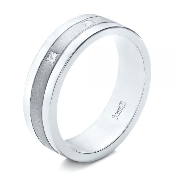  Platinum Platinum Custom Men's Diamond Sandblasted Finish Wedding Band - Three-Quarter View -  101217