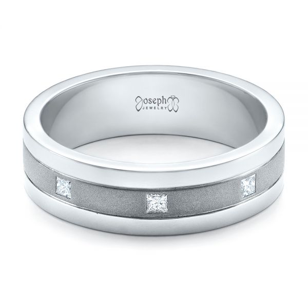 14k White Gold 14k White Gold Custom Men's Diamond Sandblasted Finish Wedding Band - Flat View -  101217