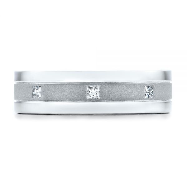 14k White Gold 14k White Gold Custom Men's Diamond Sandblasted Finish Wedding Band - Top View -  101217