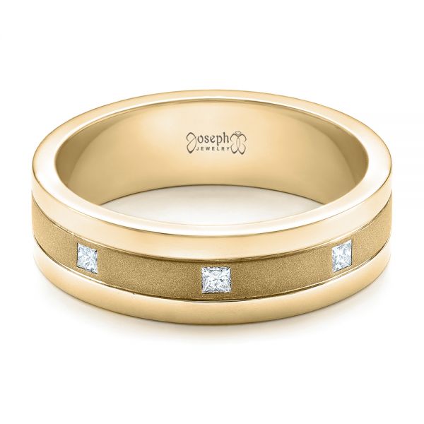 14k Yellow Gold 14k Yellow Gold Custom Men's Diamond Sandblasted Finish Wedding Band - Flat View - 101217