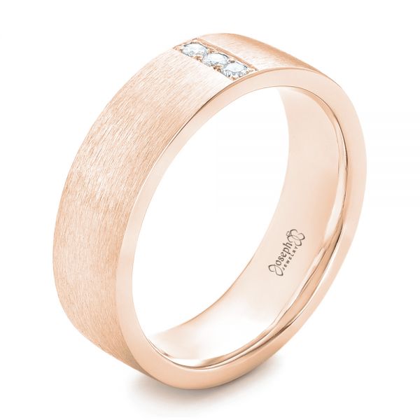 14k Rose Gold 14k Rose Gold Custom Men's Diamond Wedding Band - Three-Quarter View -  102430