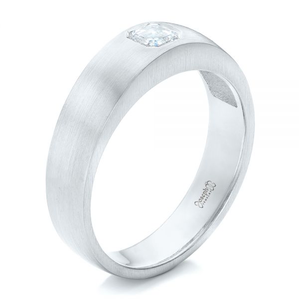 14k White Gold 14k White Gold Custom Men's Diamond Wedding Band - Three-Quarter View -  102275