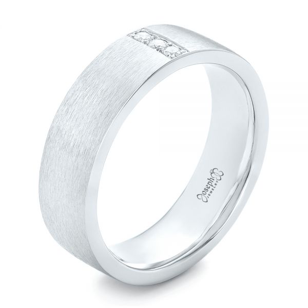 14k White Gold Custom Men's Diamond Wedding Band - Three-Quarter View -  102430