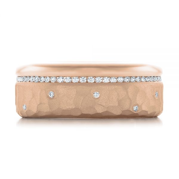 18k Rose Gold 18k Rose Gold Custom Men's Diamond And Hammered Finish Wedding Band - Top View - 100611