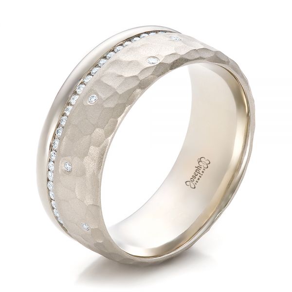  Platinum Platinum Custom Men's Diamond And Hammered Finish Wedding Band - Three-Quarter View -  100611