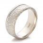 14k White Gold Custom Men's Diamond And Hammered Finish Wedding Band - Three-Quarter View -  100611 - Thumbnail