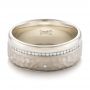 14k White Gold Custom Men's Diamond And Hammered Finish Wedding Band - Flat View -  100611 - Thumbnail