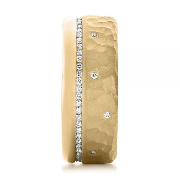 18k Yellow Gold 18k Yellow Gold Custom Men's Diamond And Hammered Finish Wedding Band - Side View - 100611