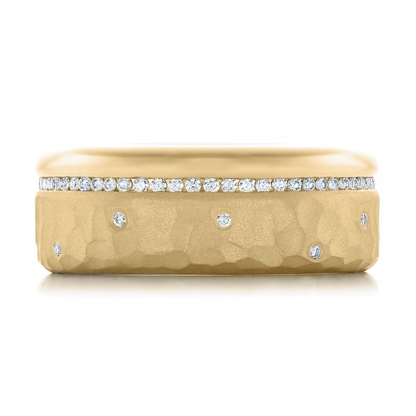 18k Yellow Gold 18k Yellow Gold Custom Men's Diamond And Hammered Finish Wedding Band - Top View - 100611