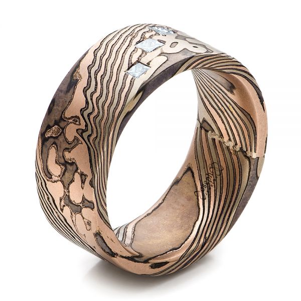 Custom Men's Diamond and Mokume Wedding Band - Image