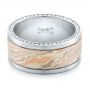  14K Gold And Platinum 14K Gold And Platinum Custom Men's Diamond And Mokume Wedding Band - Flat View -  102009 - Thumbnail