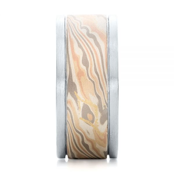  14K Gold And Platinum 14K Gold And Platinum Custom Men's Diamond And Mokume Wedding Band - Side View -  102009