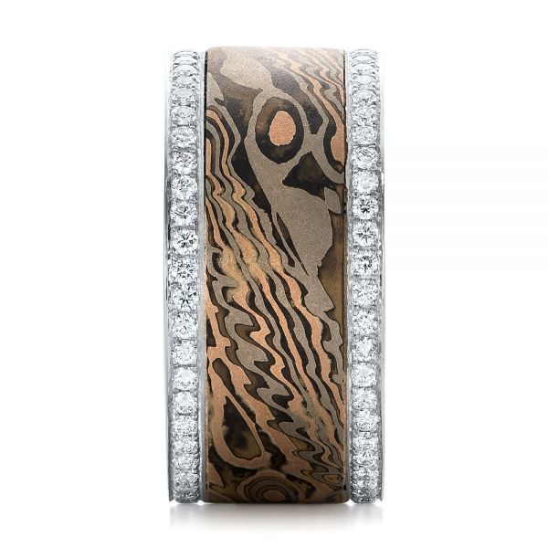  Platinum And 14K Gold Platinum And 14K Gold Custom Men's Diamond And Mokume Wedding Band - Side View -  102012