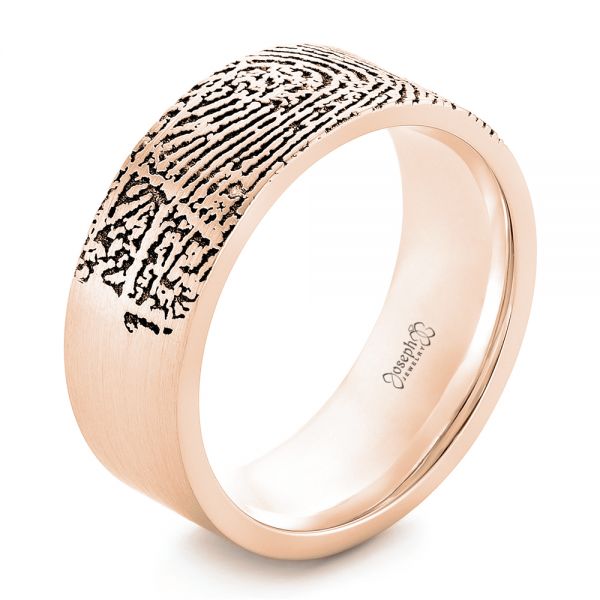 18k Rose Gold 18k Rose Gold Custom Men's Engraved Fingerprint Wedding Band - Three-Quarter View -  102383