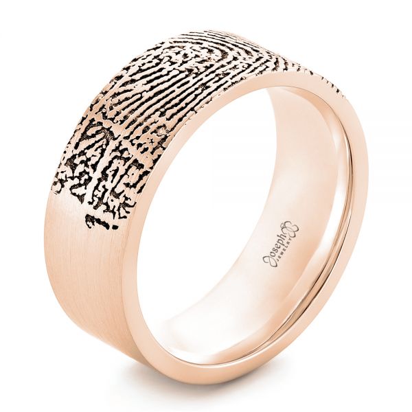 14k Rose Gold 14k Rose Gold Custom Men's Engraved Fingerprint Wedding Band - Three-Quarter View -  102383