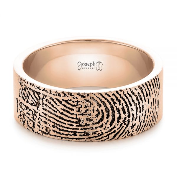 14k Rose Gold 14k Rose Gold Custom Men's Engraved Fingerprint Wedding Band - Flat View - 102383