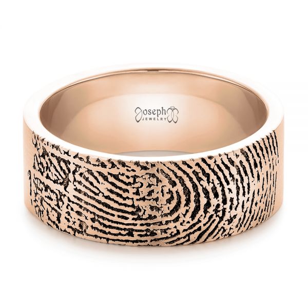 18k Rose Gold 18k Rose Gold Custom Men's Engraved Fingerprint Wedding Band - Flat View -  102383