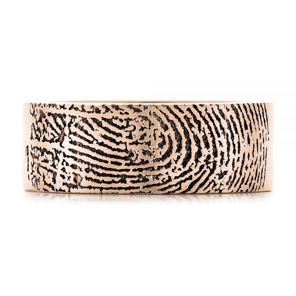 14k Rose Gold 14k Rose Gold Custom Men's Engraved Fingerprint Wedding Band - Top View - 102383