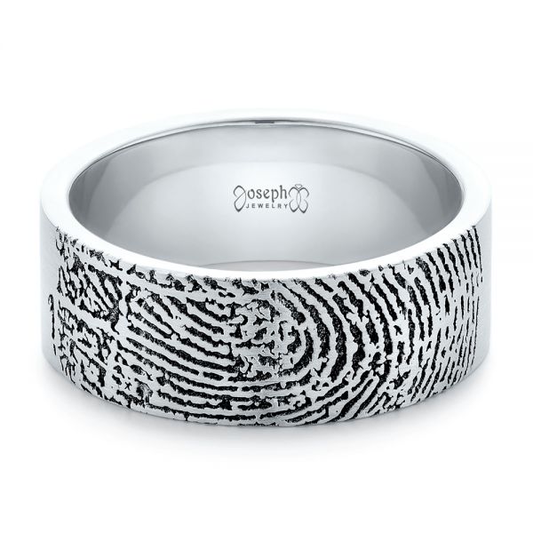 14k White Gold 14k White Gold Custom Men's Engraved Fingerprint Wedding Band - Flat View -  102383