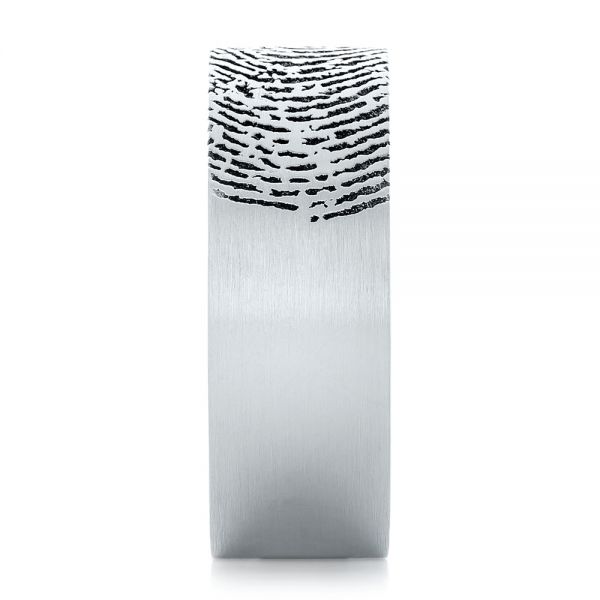 18k White Gold Custom Men's Engraved Fingerprint Wedding Band - Side View -  102383