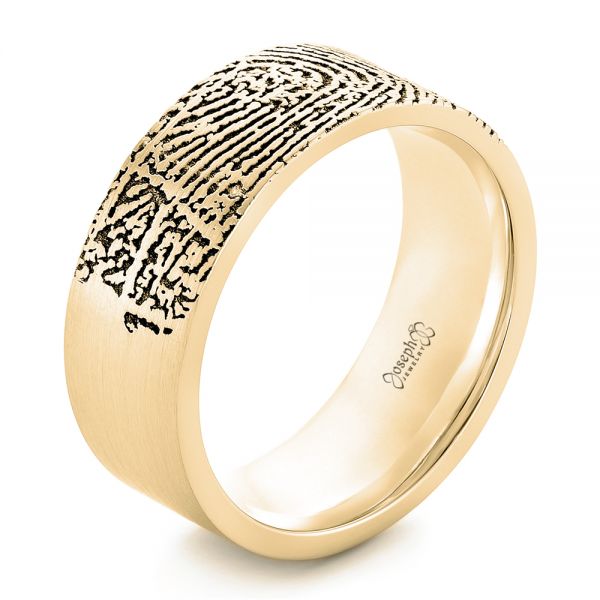 18k Yellow Gold 18k Yellow Gold Custom Men's Engraved Fingerprint Wedding Band - Three-Quarter View -  102383