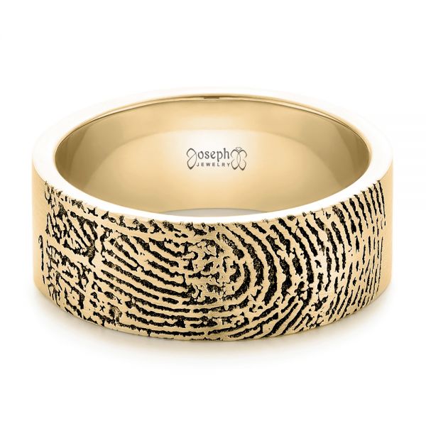 14k Yellow Gold 14k Yellow Gold Custom Men's Engraved Fingerprint Wedding Band - Flat View -  102383