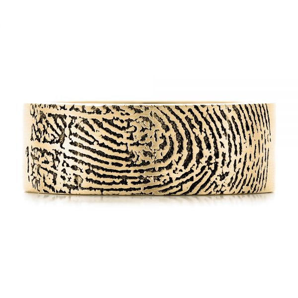 14k Yellow Gold 14k Yellow Gold Custom Men's Engraved Fingerprint Wedding Band - Top View - 102383