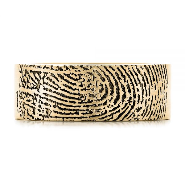 14k Yellow Gold 14k Yellow Gold Custom Men's Engraved Fingerprint Wedding Band - Top View -  102383