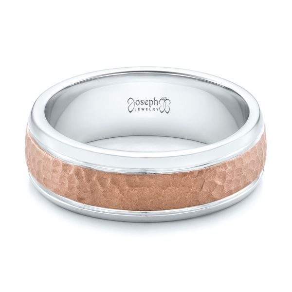  14K Gold And 14k Rose Gold 14K Gold And 14k Rose Gold Custom Men's Hammered Band - Flat View -  101162