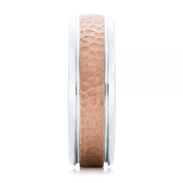  14K Gold And 18k Rose Gold 14K Gold And 18k Rose Gold Custom Men's Hammered Band - Side View -  101162
