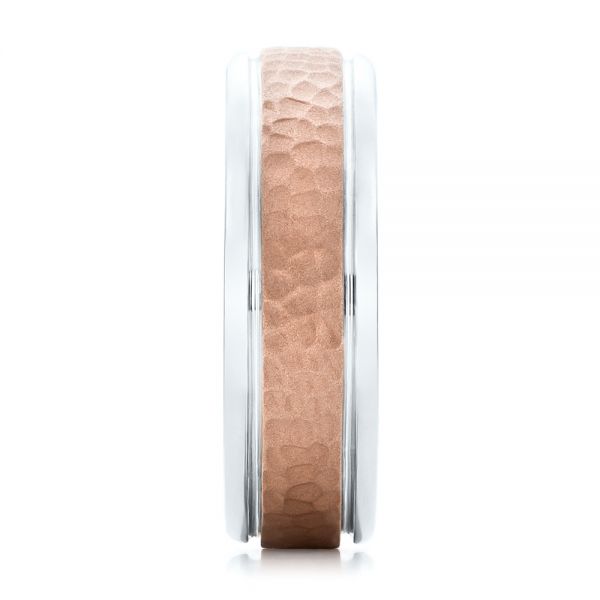  18K Gold And 14k Rose Gold Custom Men's Hammered Band - Side View -  101162