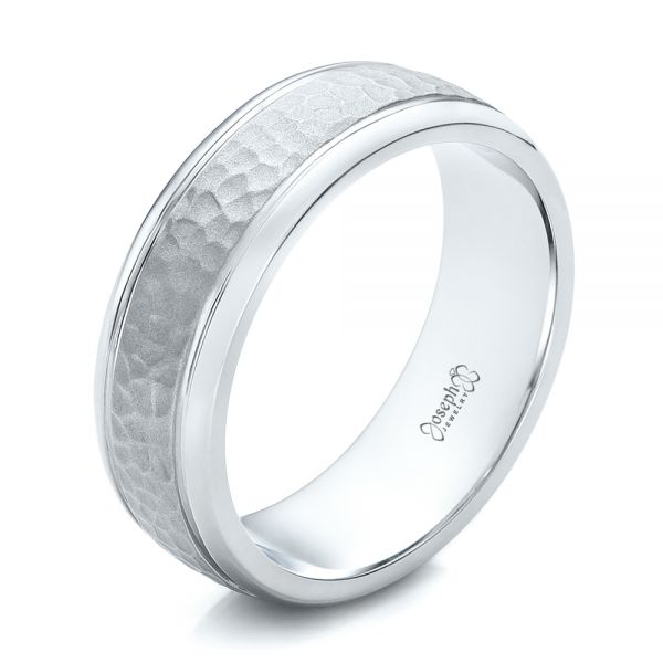  Platinum And 14k White Gold Platinum And 14k White Gold Custom Men's Hammered Band - Three-Quarter View -  101162