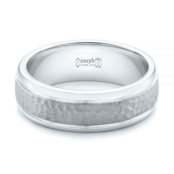 18K Gold And 14k White Gold 18K Gold And 14k White Gold Custom Men's Hammered Band - Flat View - 101162