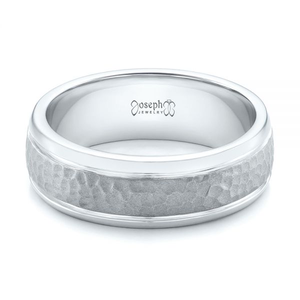  Platinum And 18k White Gold Platinum And 18k White Gold Custom Men's Hammered Band - Flat View -  101162