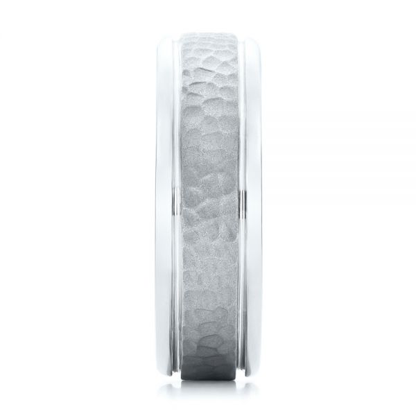 18K Gold And 14k White Gold 18K Gold And 14k White Gold Custom Men's Hammered Band - Side View - 101162