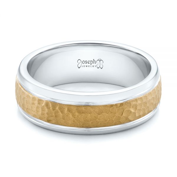 18K Gold And 14k Yellow Gold 18K Gold And 14k Yellow Gold Custom Men's Hammered Band - Flat View - 101162