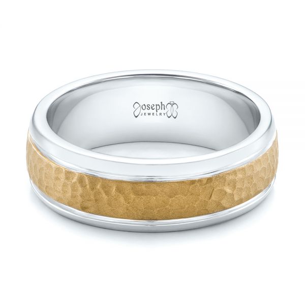  Platinum And 18k Yellow Gold Platinum And 18k Yellow Gold Custom Men's Hammered Band - Flat View -  101162