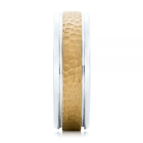  18K Gold And 14k Yellow Gold 18K Gold And 14k Yellow Gold Custom Men's Hammered Band - Side View -  101162
