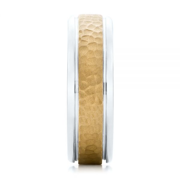 18K Gold And 14k Yellow Gold 18K Gold And 14k Yellow Gold Custom Men's Hammered Band - Side View - 101162