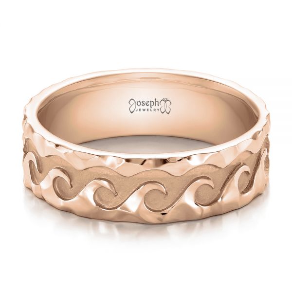 14k Rose Gold 14k Rose Gold Custom Men's Hammered Wave Wedding Band - Flat View - 100698