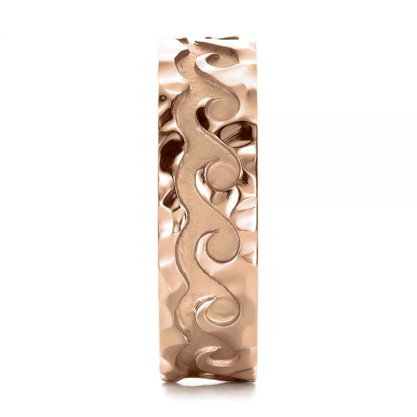 14k Rose Gold 14k Rose Gold Custom Men's Hammered Wave Wedding Band - Side View - 100698