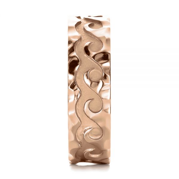 18k Rose Gold 18k Rose Gold Custom Men's Hammered Wave Wedding Band - Side View -  100698