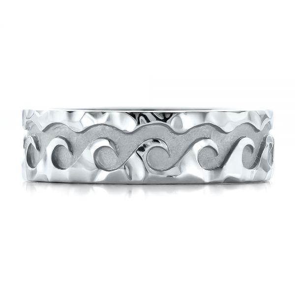 14k White Gold 14k White Gold Custom Men's Hammered Wave Wedding Band - Top View -  100698