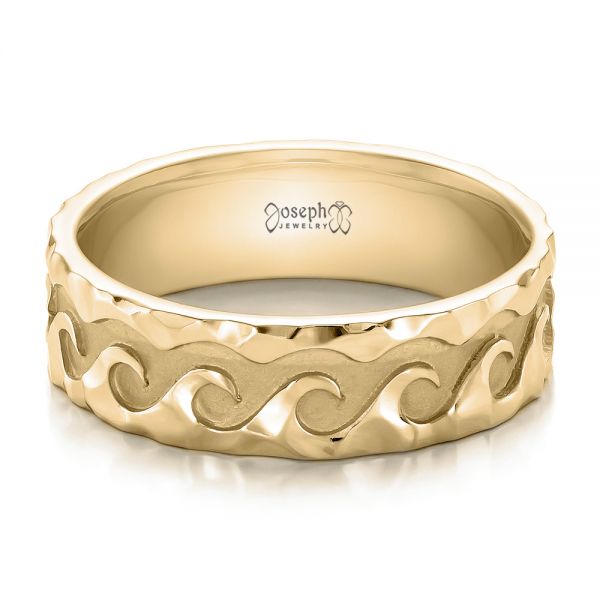 14k Yellow Gold 14k Yellow Gold Custom Men's Hammered Wave Wedding Band - Flat View - 100698