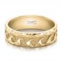 14k Yellow Gold 14k Yellow Gold Custom Men's Hammered Wave Wedding Band - Flat View -  100698 - Thumbnail