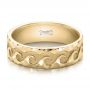 14k Yellow Gold 14k Yellow Gold Custom Men's Hammered Wave Wedding Band - Flat View -  100698 - Thumbnail